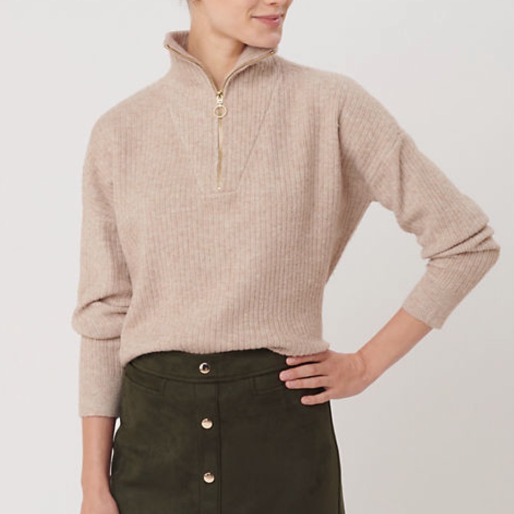 LOFT Ribbed Zip Collar Sweater